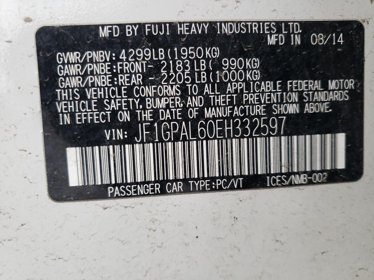 Photo 10 from auction – 2014 SUBARU IMPREZA SP with VIN JF1GPAL60EH332597
