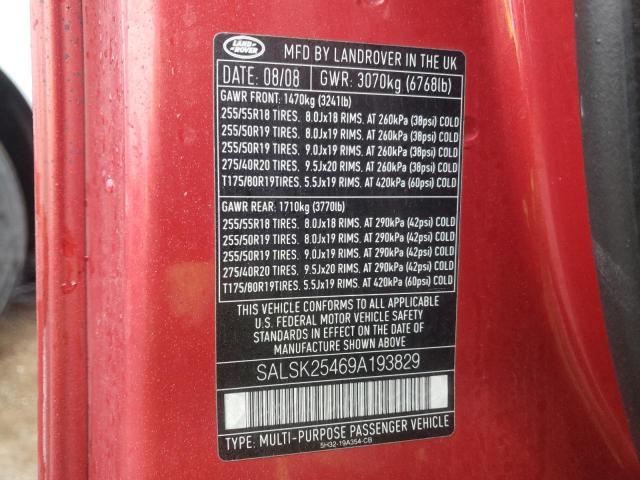 Photo 10 from auction – 2009 LAND ROVER RANGE ROVE with VIN SALSK25469A193829