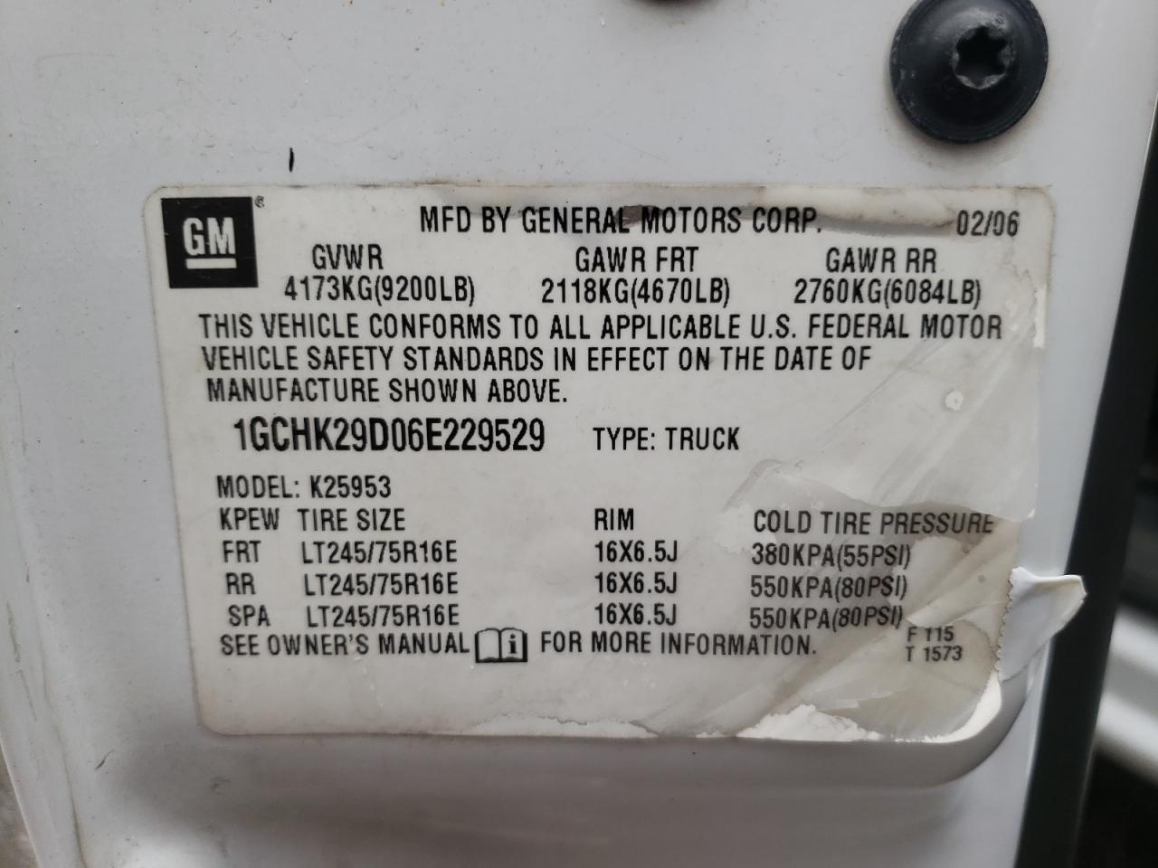Photo 10 from auction – 2006 CHEVROLET SILVERADO with VIN 1GCHK29D06E229529