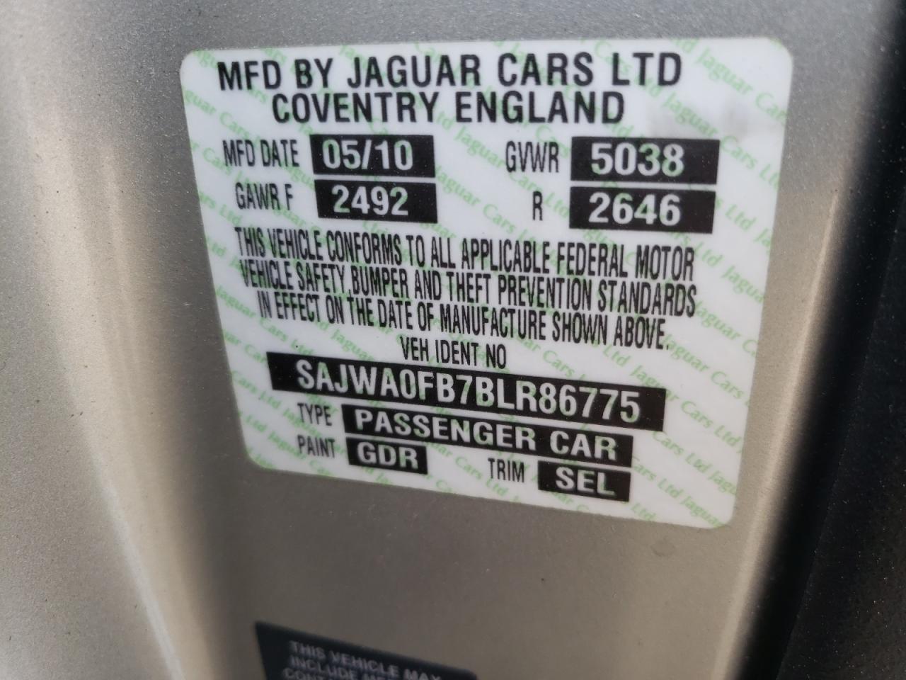 Photo 10 from auction – 2011 JAGUAR XF with VIN SAJWA0FB7BLR86775