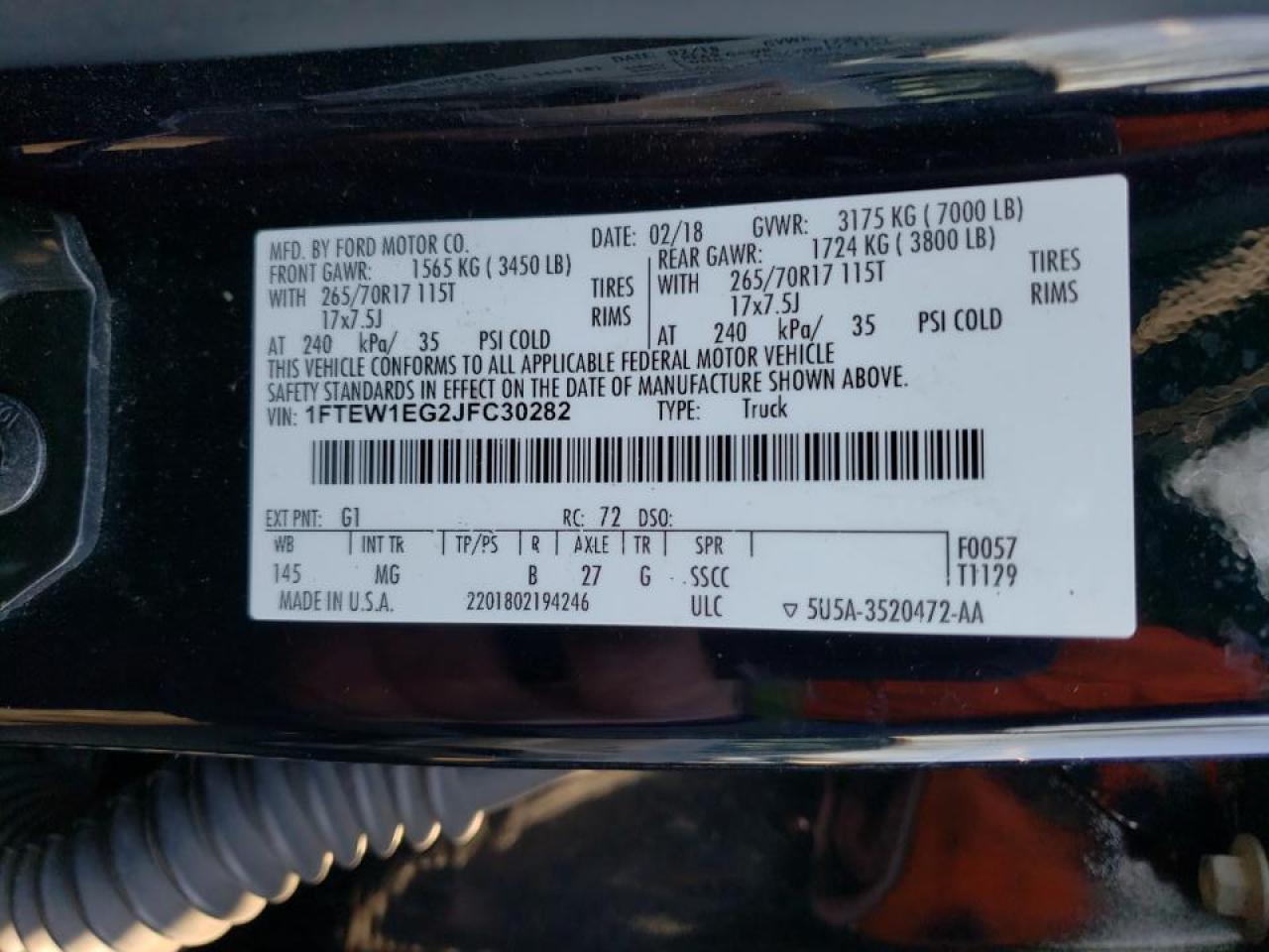Photo 10 from auction – 2018 FORD F150 SUPER with VIN 1FTEW1EG2JFC30282
