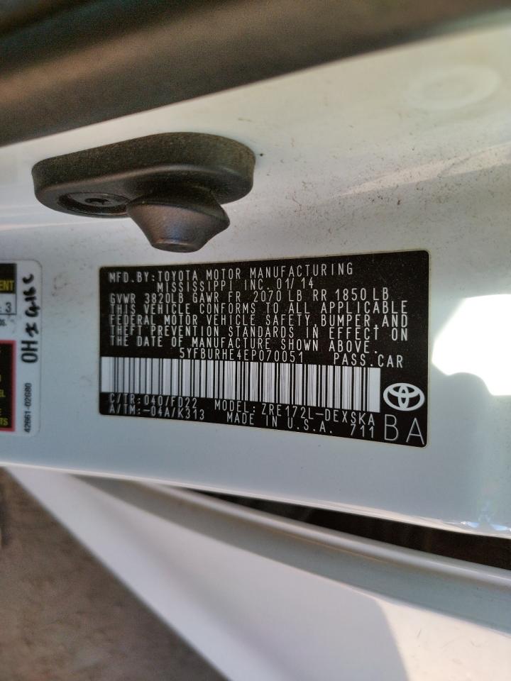 Photo 10 from auction – 2014 TOYOTA COROLLA L with VIN 5YFBURHE4EP070051