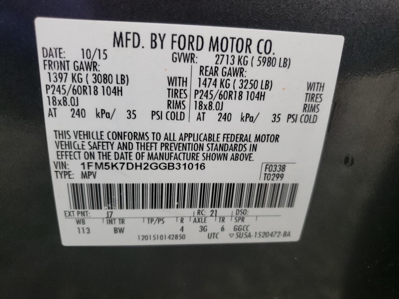 Photo 10 from auction – 2016 FORD EXPLORER X with VIN 1FM5K7DH2GGB31016