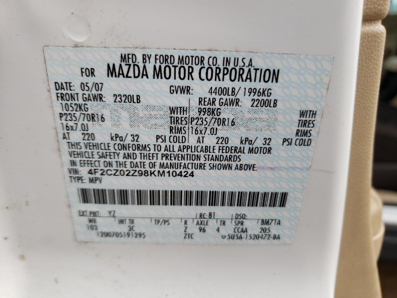 Photo 10 from auction – 2008 MAZDA TRIBUTE I with VIN 4F2CZ02Z98KM10424