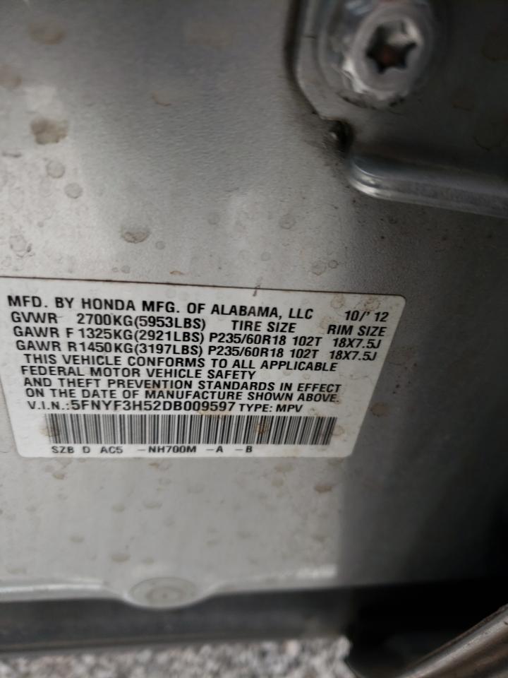 Photo 10 from auction – 2013 HONDA PILOT EXL with VIN 5FNYF3H52DB009597