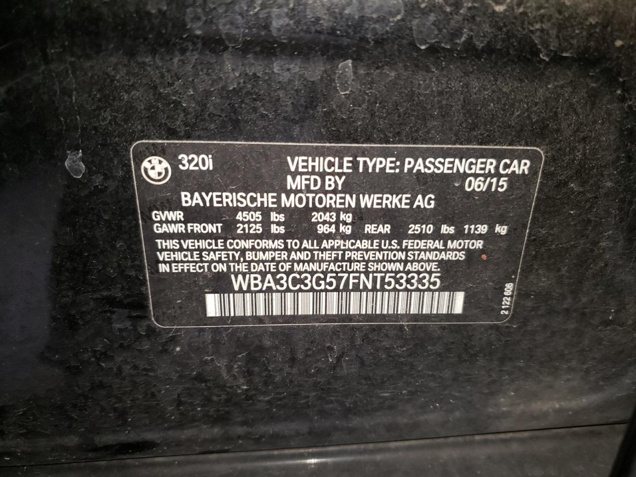 Photo 10 from auction – 2015 BMW 320 I XDRI with VIN WBA3C3G57FNT53335