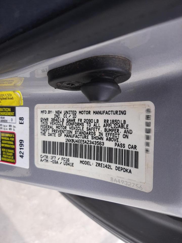 Photo 10 from auction – 2010 TOYOTA COROLLA BA with VIN 1NXBU4EE5AZ343563