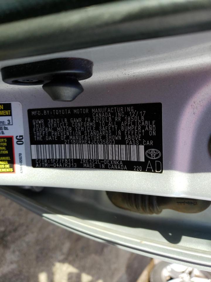 Photo 10 from auction – 2018 TOYOTA COROLLA L with VIN 2T1BURHE4JC035603