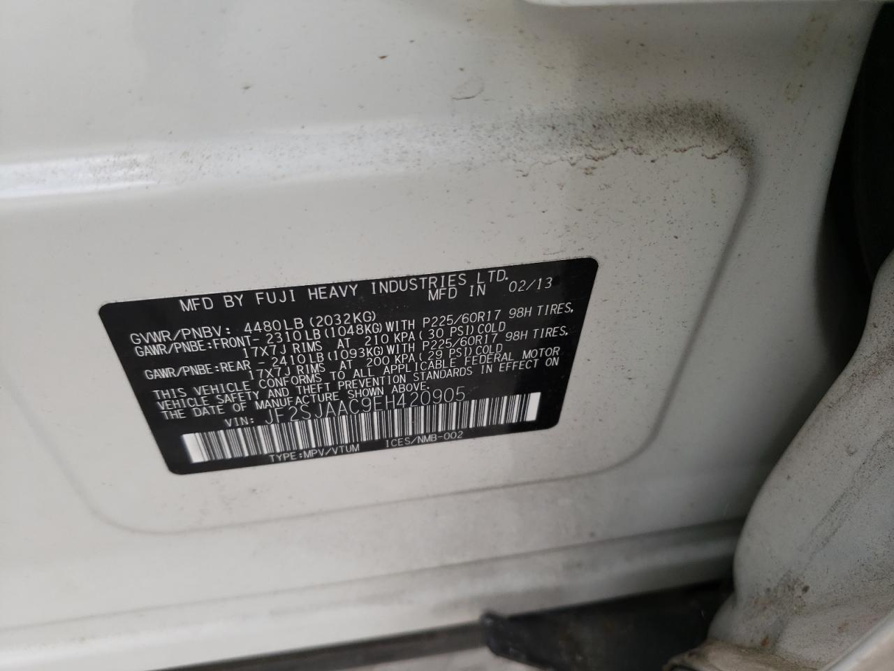 Photo 10 from auction – 2014 SUBARU FORESTER 2 with VIN JF2SJAAC9EH420905