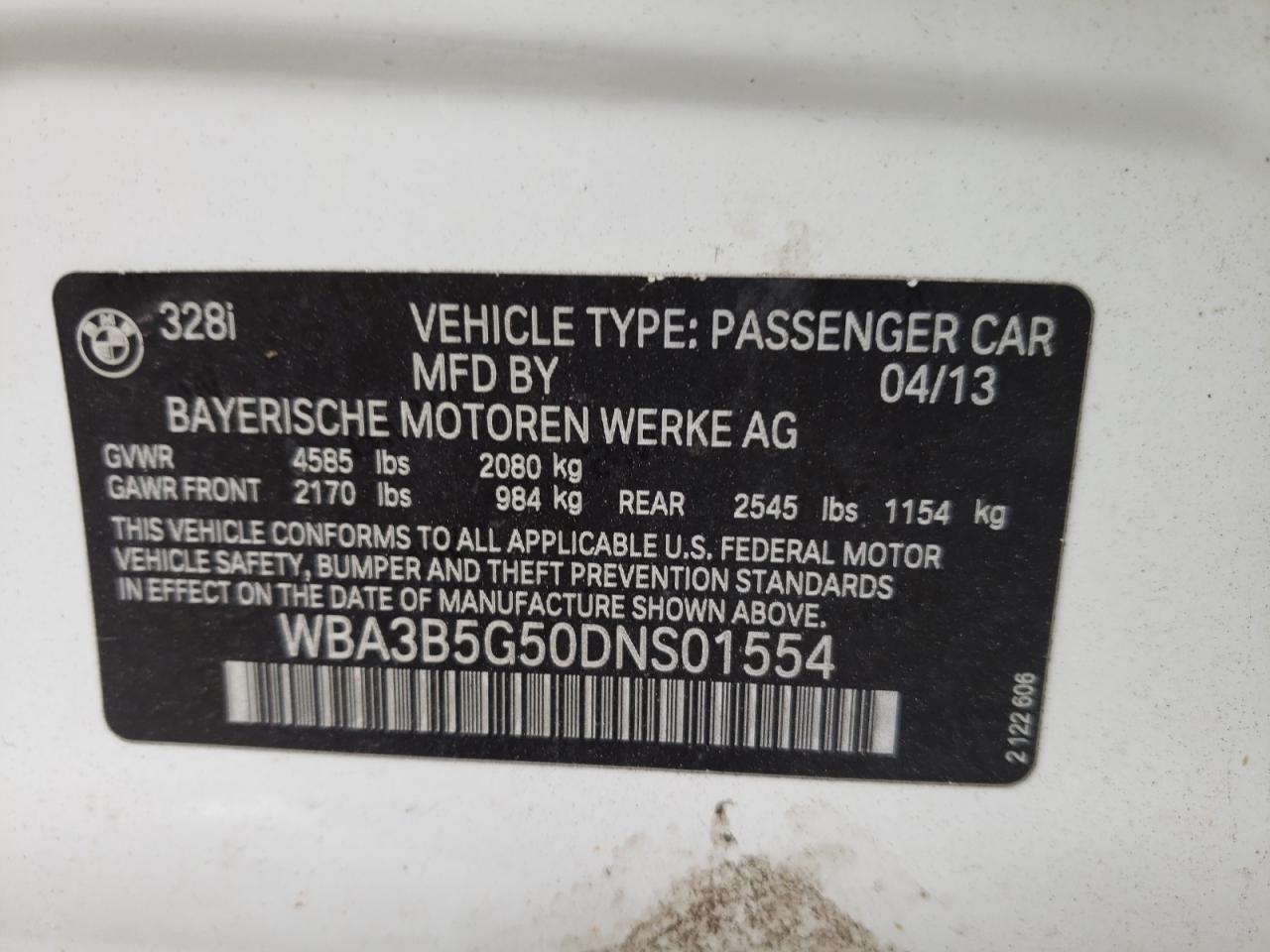 Photo 10 from auction – 2013 BMW 328 XI SUL with VIN WBA3B5G50DNS01554