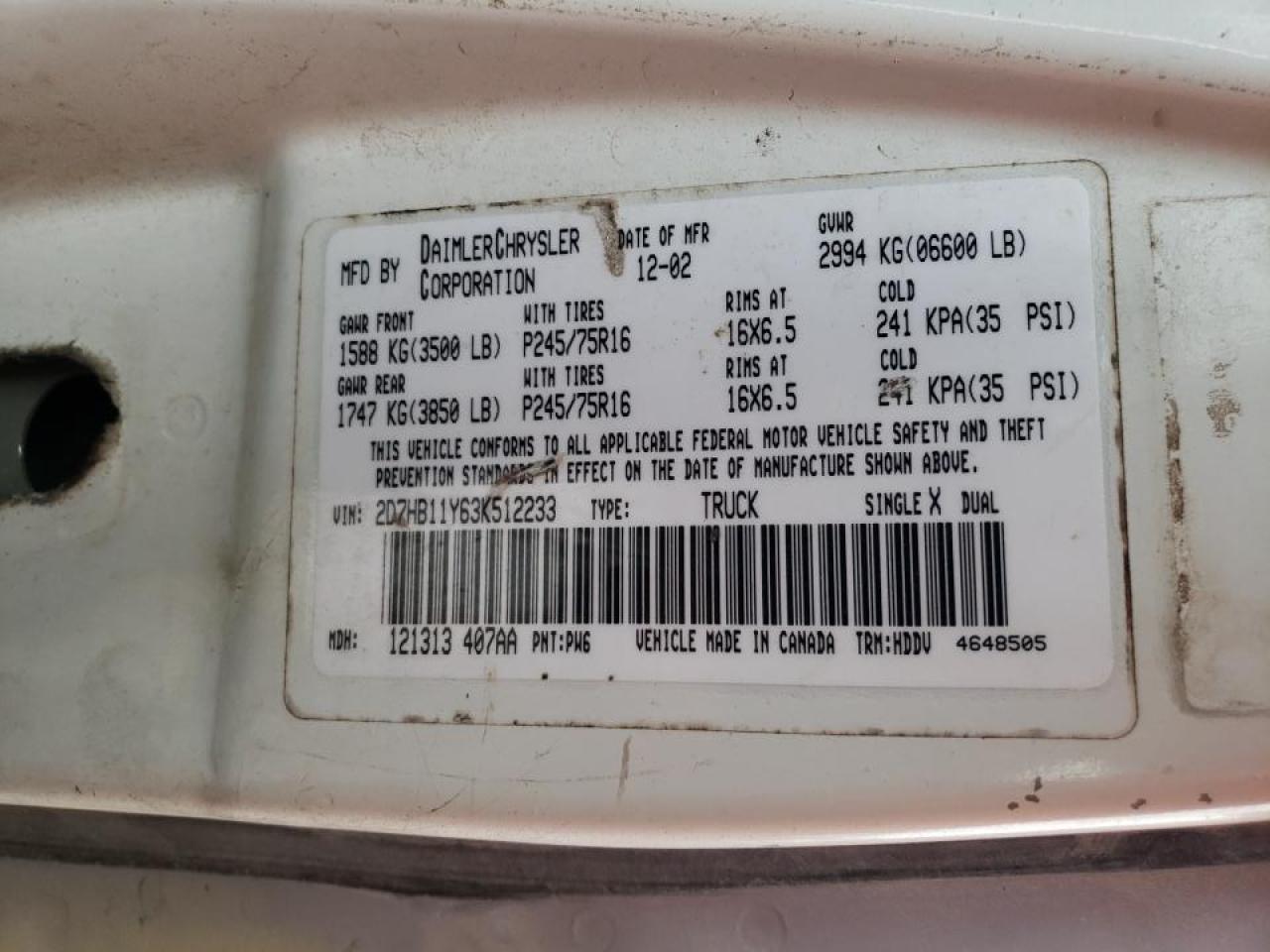 Photo 10 from auction – 2003 DODGE RAM VAN B1 with VIN 2D7HB11Y63K512233