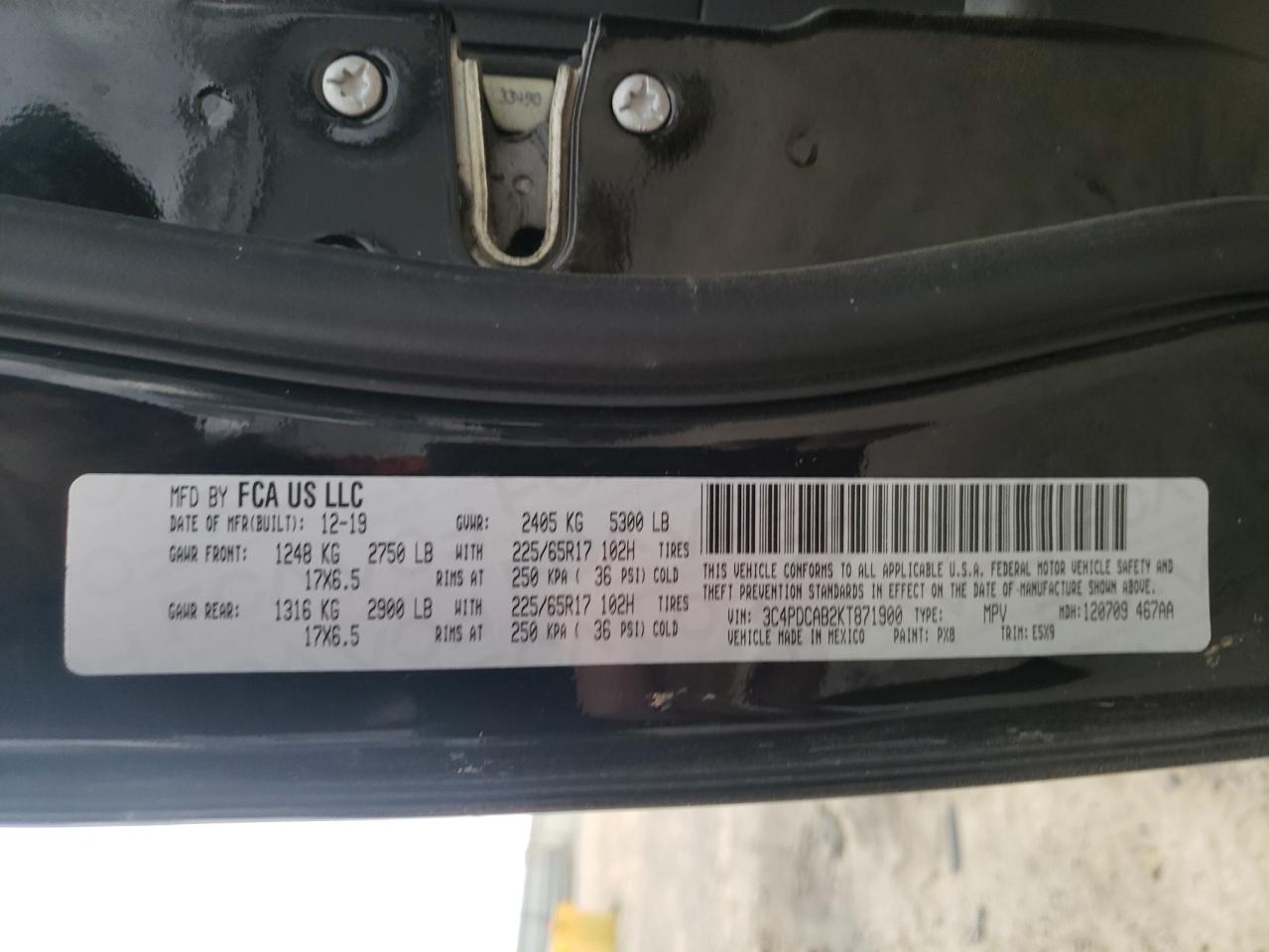 Foto 10 de la subasta – 2019 DODGE JOURNEY SE con VIN 3C4PDCAB2KT871900