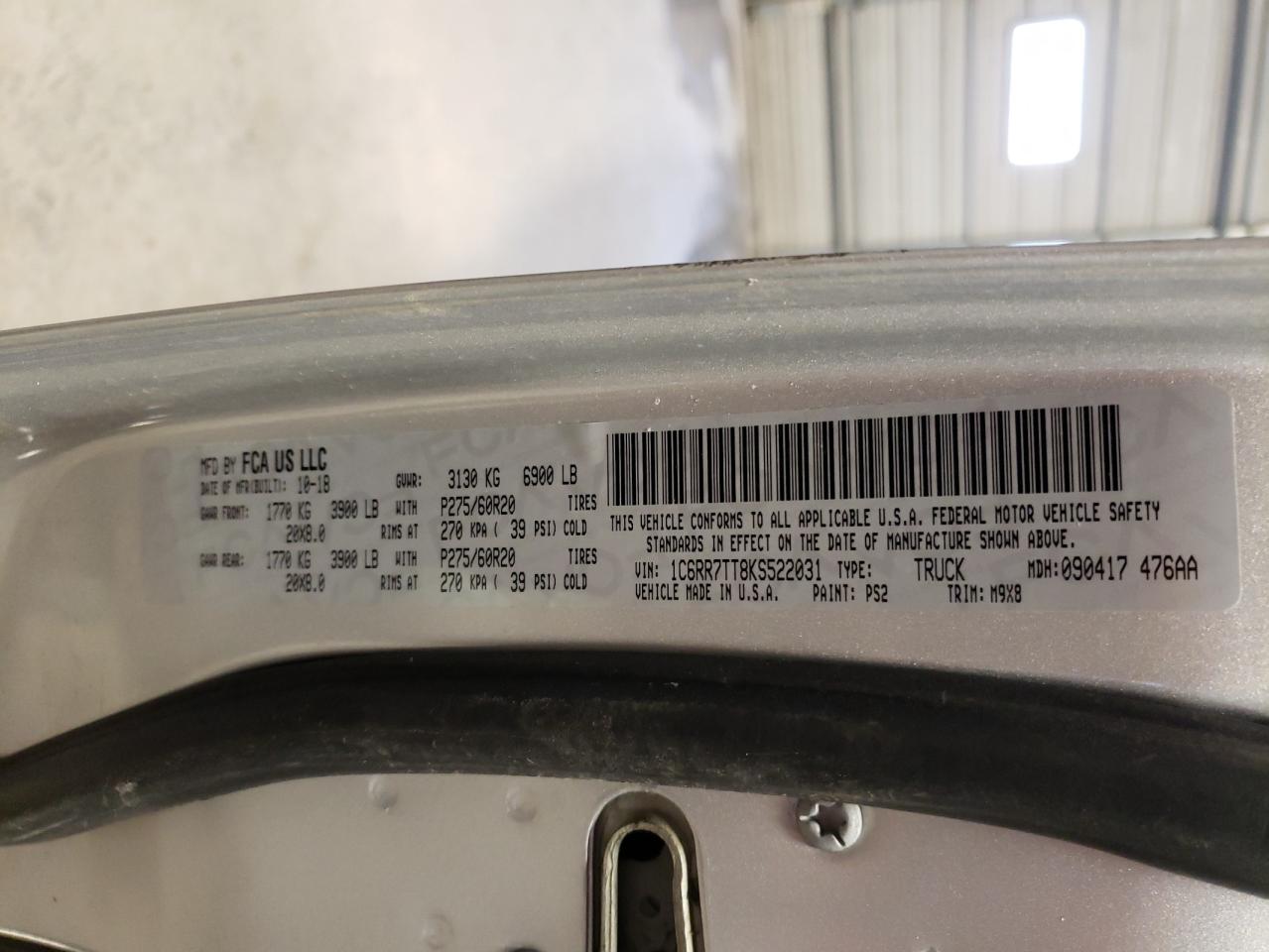 Photo 10 from auction – 2019 RAM 1500 CLASS with VIN 1C6RR7TT8KS522031