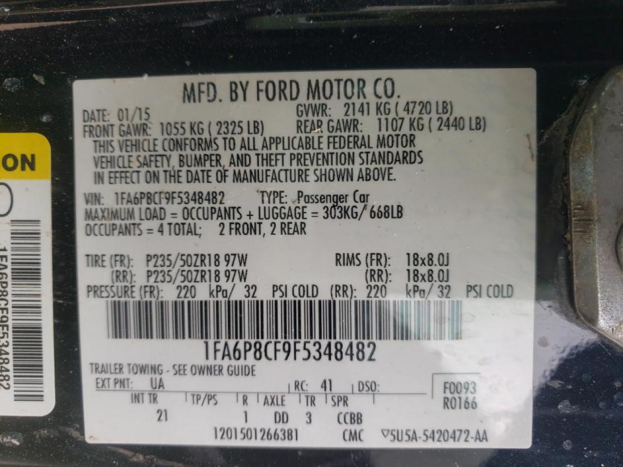 Photo 10 from auction – 2015 FORD MUSTANG GT with VIN 1FA6P8CF9F5348482