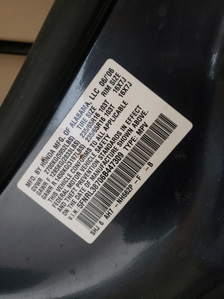 Photo 10 from auction – 2006 HONDA ODYSSEY EX with VIN 5FNRL38706B447309