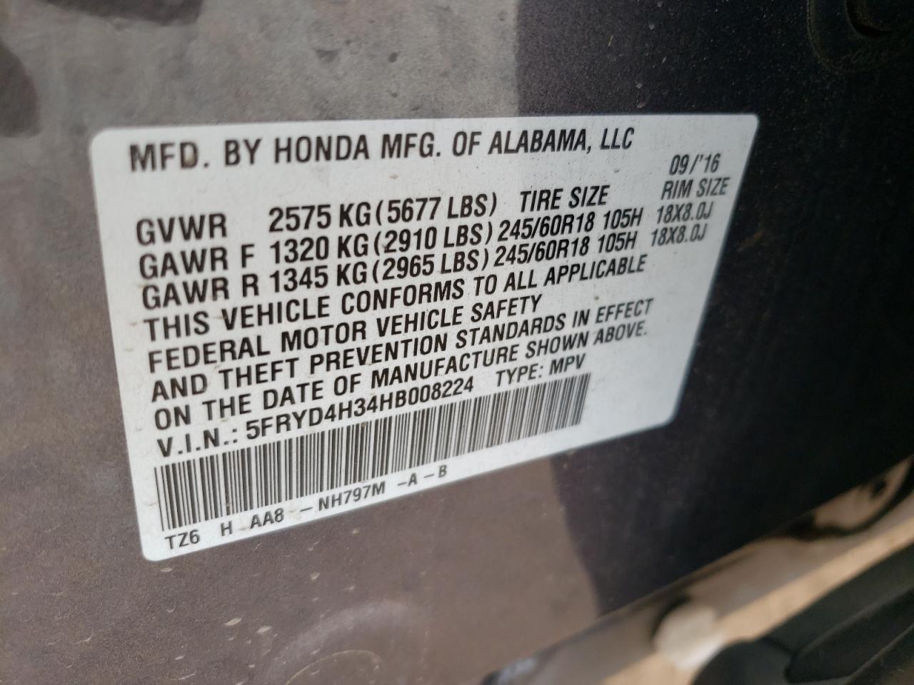 Photo 10 from auction – 2017 ACURA MDX with VIN 5FRYD4H34HB008224