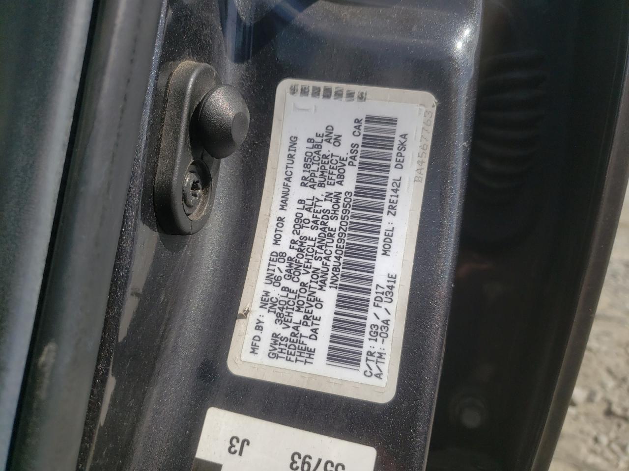 Photo 10 from auction – 2009 TOYOTA COROLLA BA with VIN 1NXBU40E99Z059503
