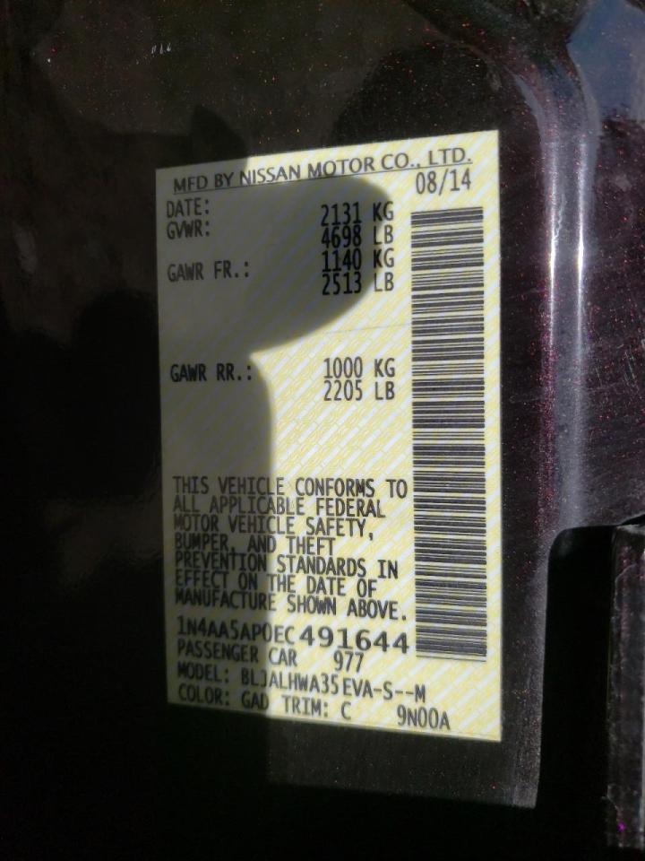Photo 10 from auction – 2014 NISSAN MAXIMA S with VIN 1N4AA5AP0EC491644