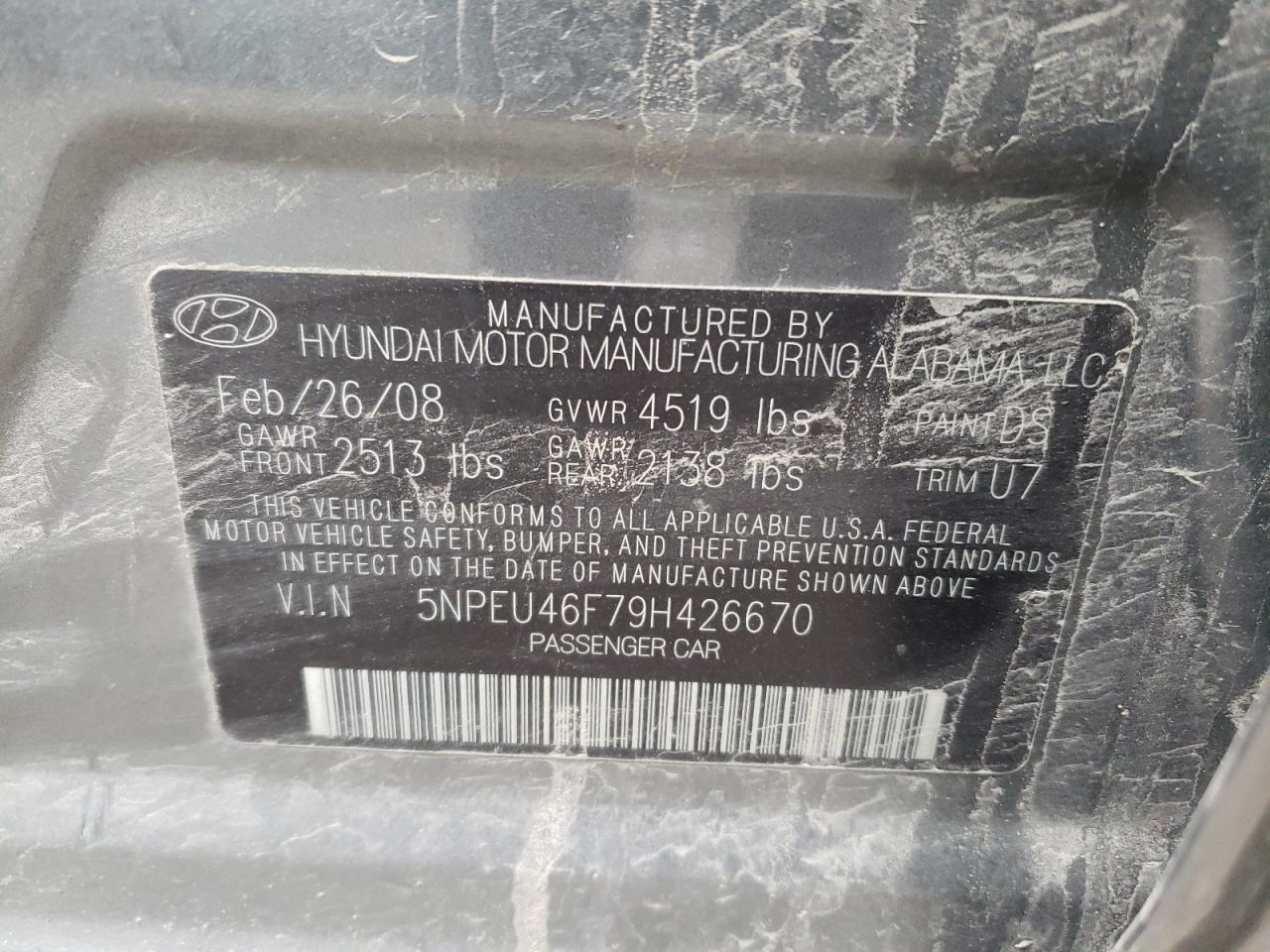 Photo 10 from auction – 2009 HYUNDAI SONATA SE with VIN 5NPEU46F79H426670