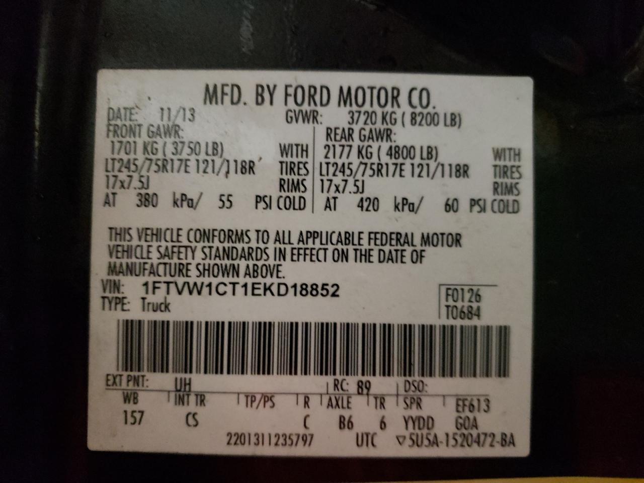 Photo 10 from auction – 2014 FORD F150 SUPER with VIN 1FTVW1CT1EKD18852