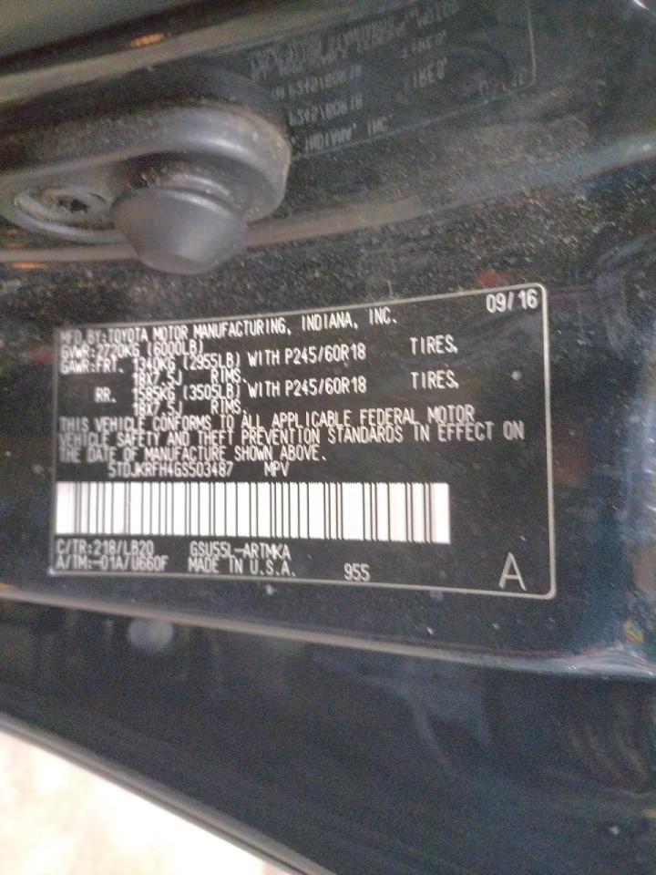Фото 10 с аукциона – 2016 TOYOTA HIGHLANDER с VIN 5TDJKRFH4GS503487