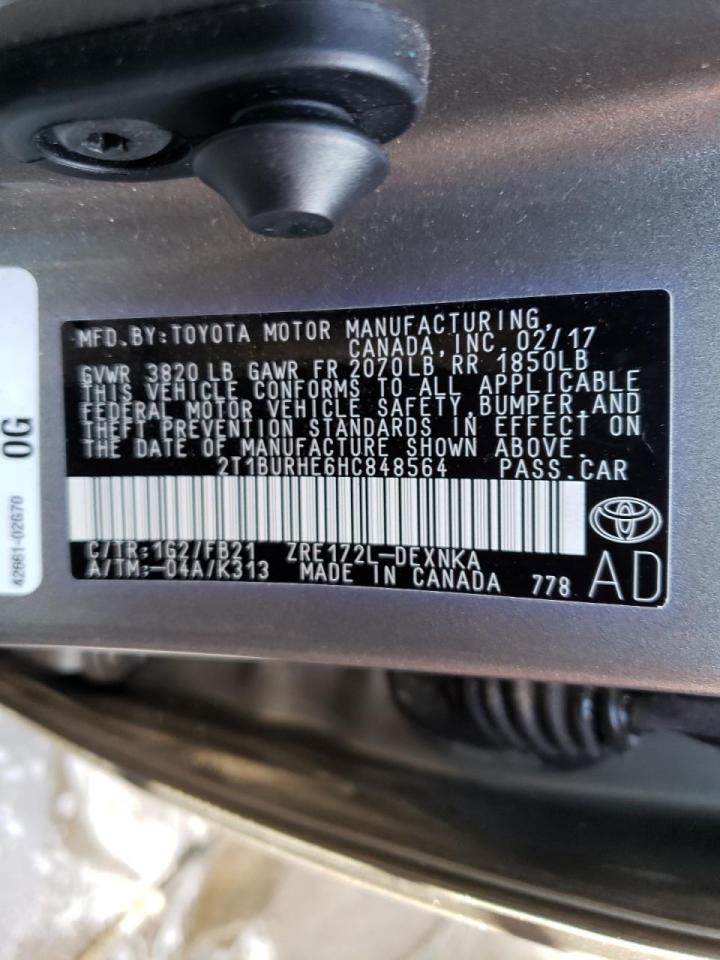 Photo 10 from auction – 2017 TOYOTA COROLLA L with VIN 2T1BURHE6HC848564