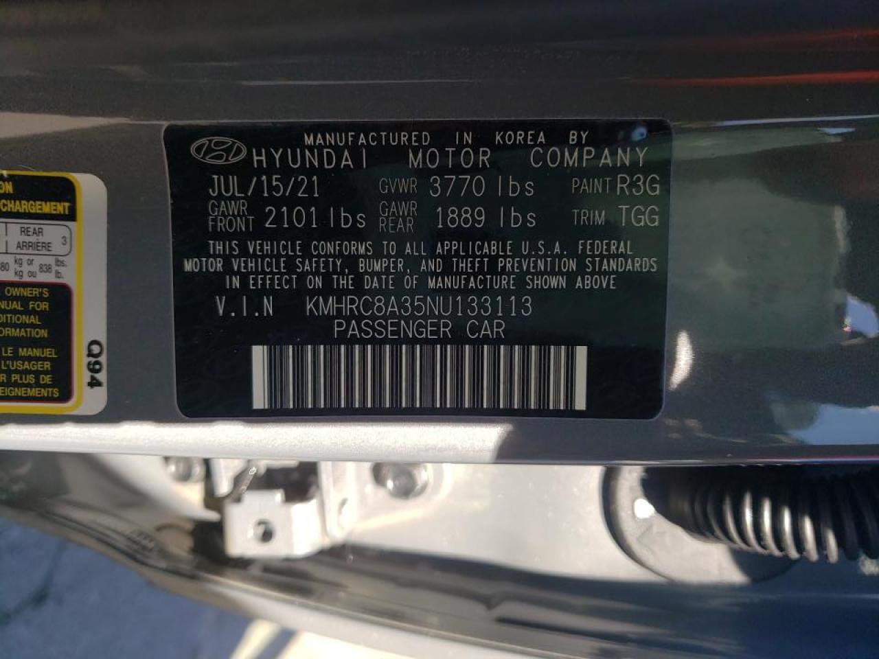 Photo 10 from auction – 2022 HYUNDAI VENUE SEL with VIN KMHRC8A35NU133113