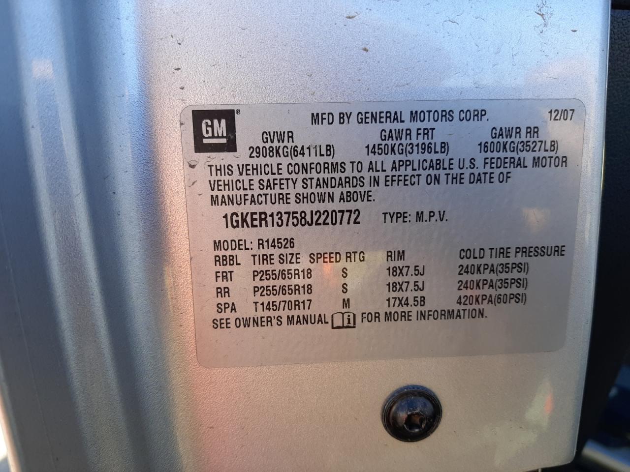Zdjęcie 10 z aukcji – 2008 GMC ACADIA SLE z VIN 1GKER13758J220772
