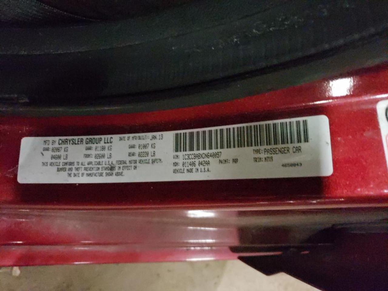Photo 10 from auction – 2013 CHRYSLER 200 LX with VIN 1C3CCBABXDN640097