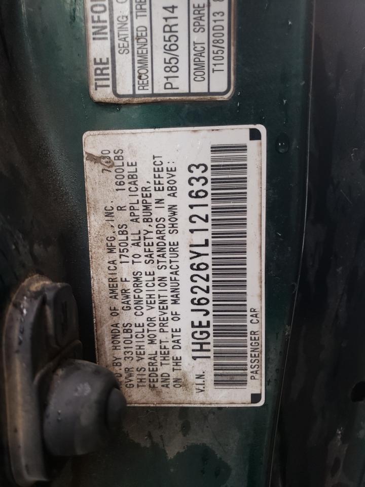 Photo 10 from auction – 2000 HONDA CIVIC DX with VIN 1HGEJ6226YL121633