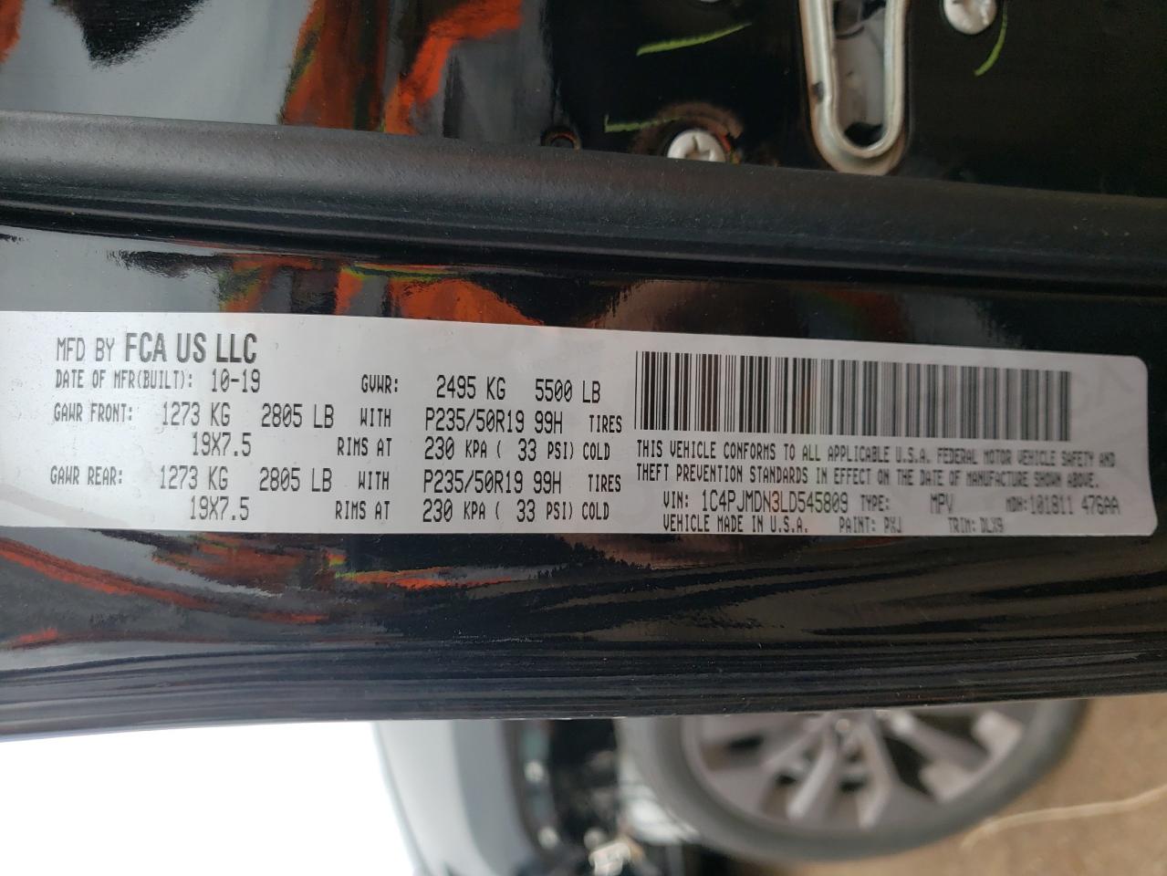 Photo 10 from auction – 2020 JEEP CHEROKEE L with VIN 1C4PJMDN3LD545809