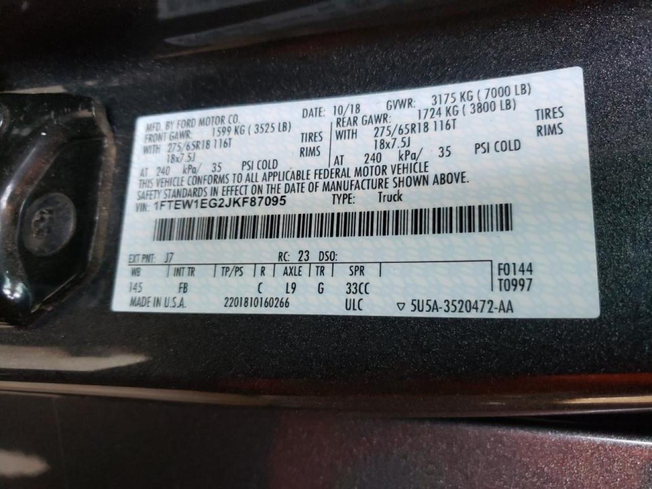 Photo 10 from auction – 2018 FORD F150 SUPER with VIN 1FTEW1EG2JKF87095