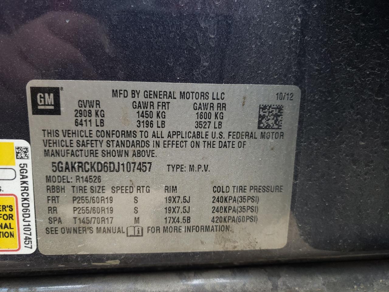 Photo 10 from auction – 2013 BUICK ENCLAVE with VIN 5GAKRCKD6DJ107457