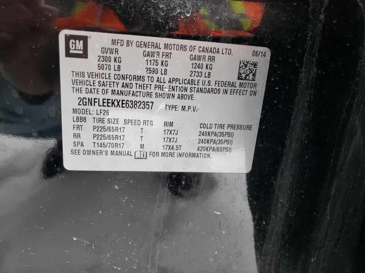 Photo 10 from auction – 2014 CHEVROLET EQUINOX LS with VIN 2GNFLEEKXE6382357