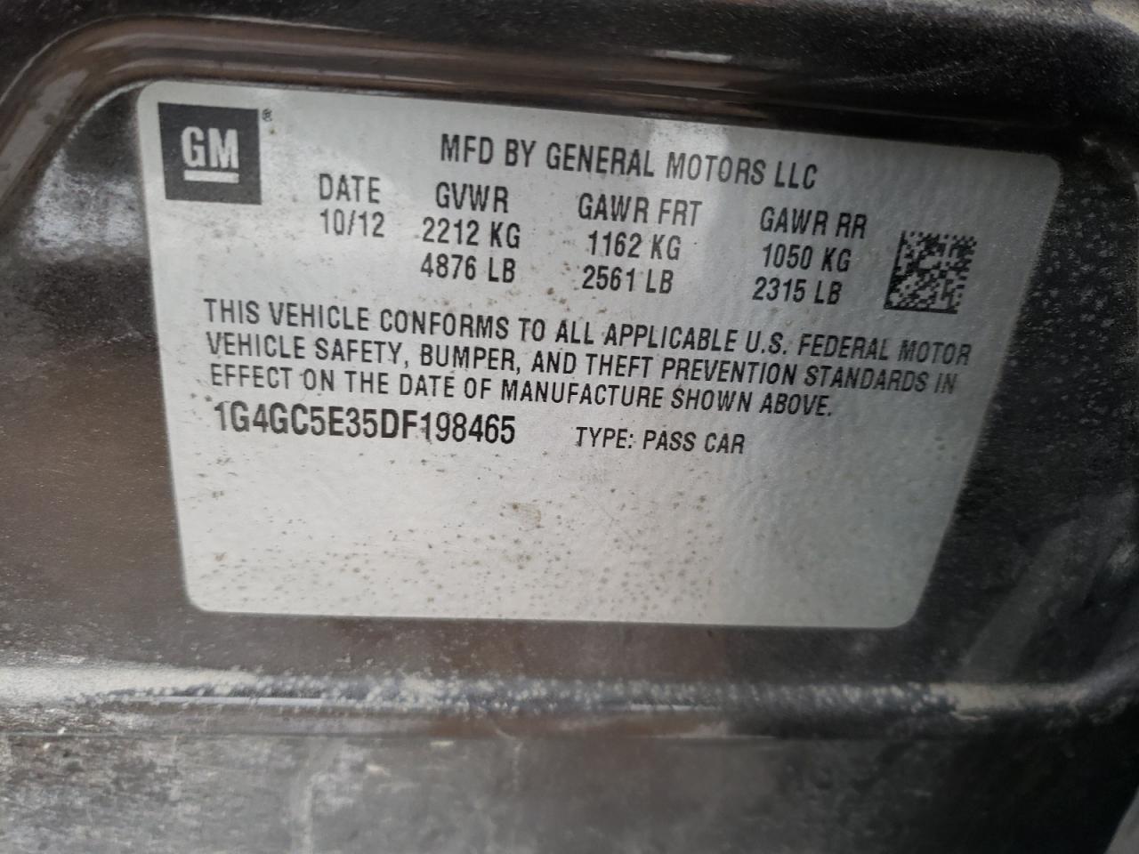 Photo 10 from auction – 2013 BUICK LACROSSE with VIN 1G4GC5E35DF198465