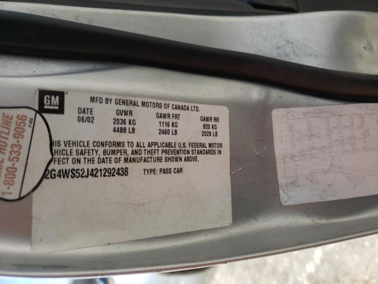 Photo 10 from auction – 2002 BUICK CENTURY CU with VIN 2G4WS52J421292438