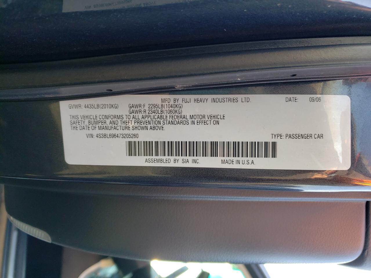 Photo 10 from auction – 2007 SUBARU LEGACY 2.5 with VIN 4S3BL696473205260
