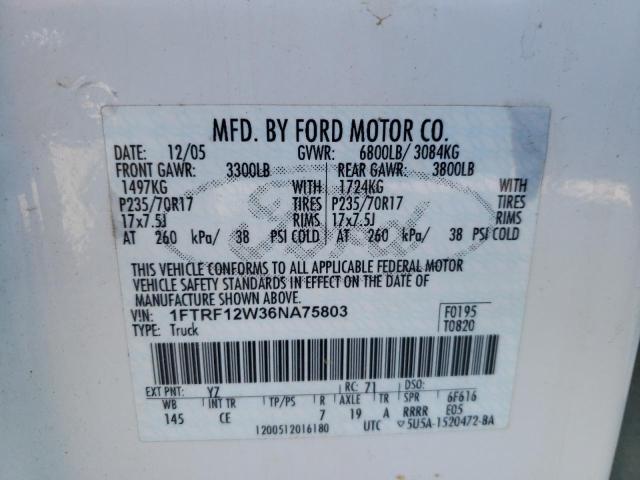 Photo 10 from auction – 2006 FORD F150 with VIN 1FTRF12W36NA75803