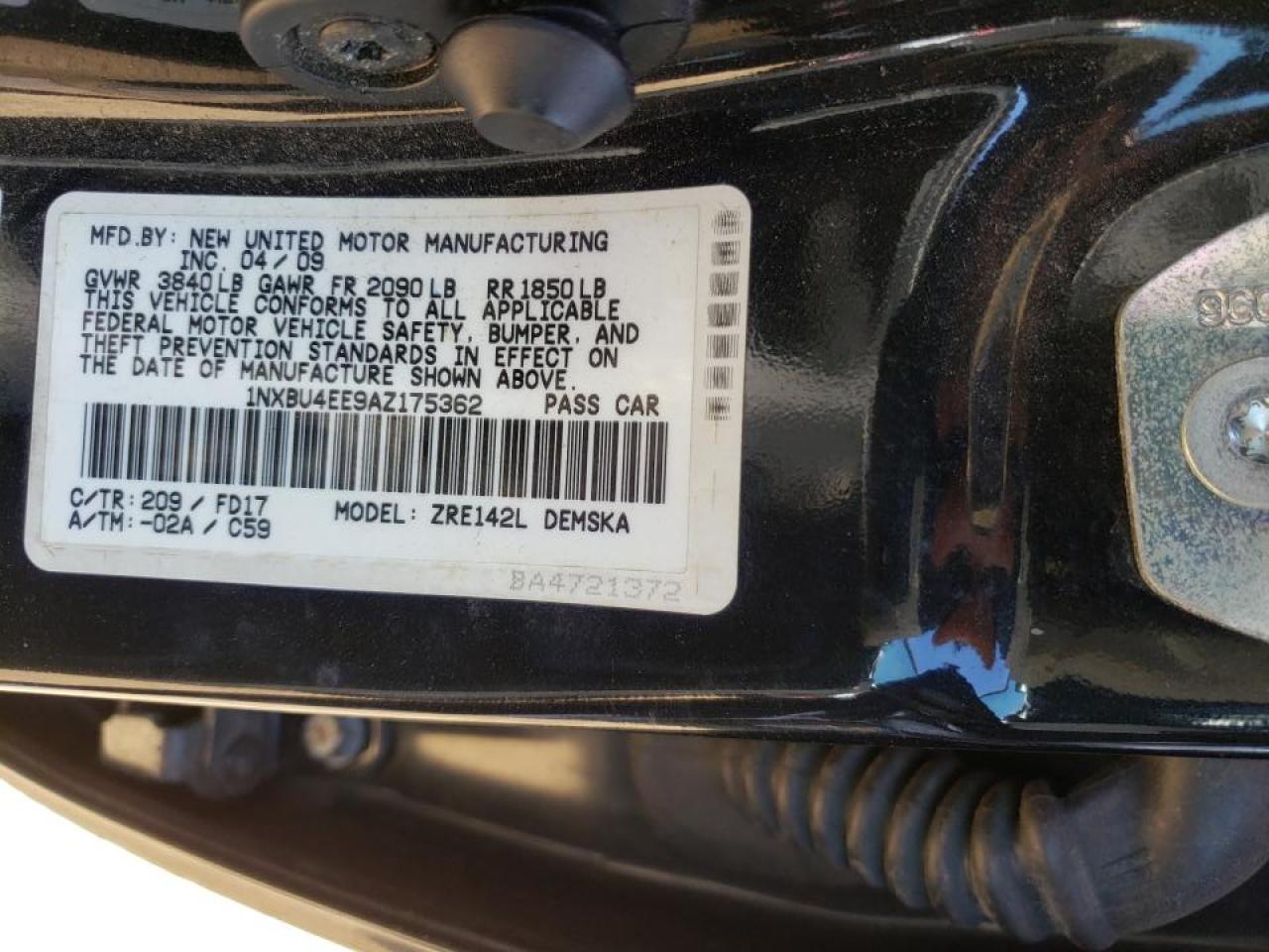 Photo 10 from auction – 2010 TOYOTA COROLLA with VIN 1NXBU4EE9AZ175362