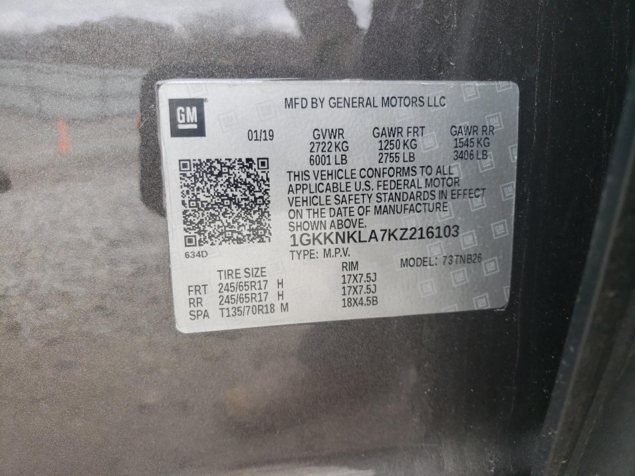Photo 10 from auction – 2019 GMC ACADIA SLE with VIN 1GKKNKLA7KZ216103