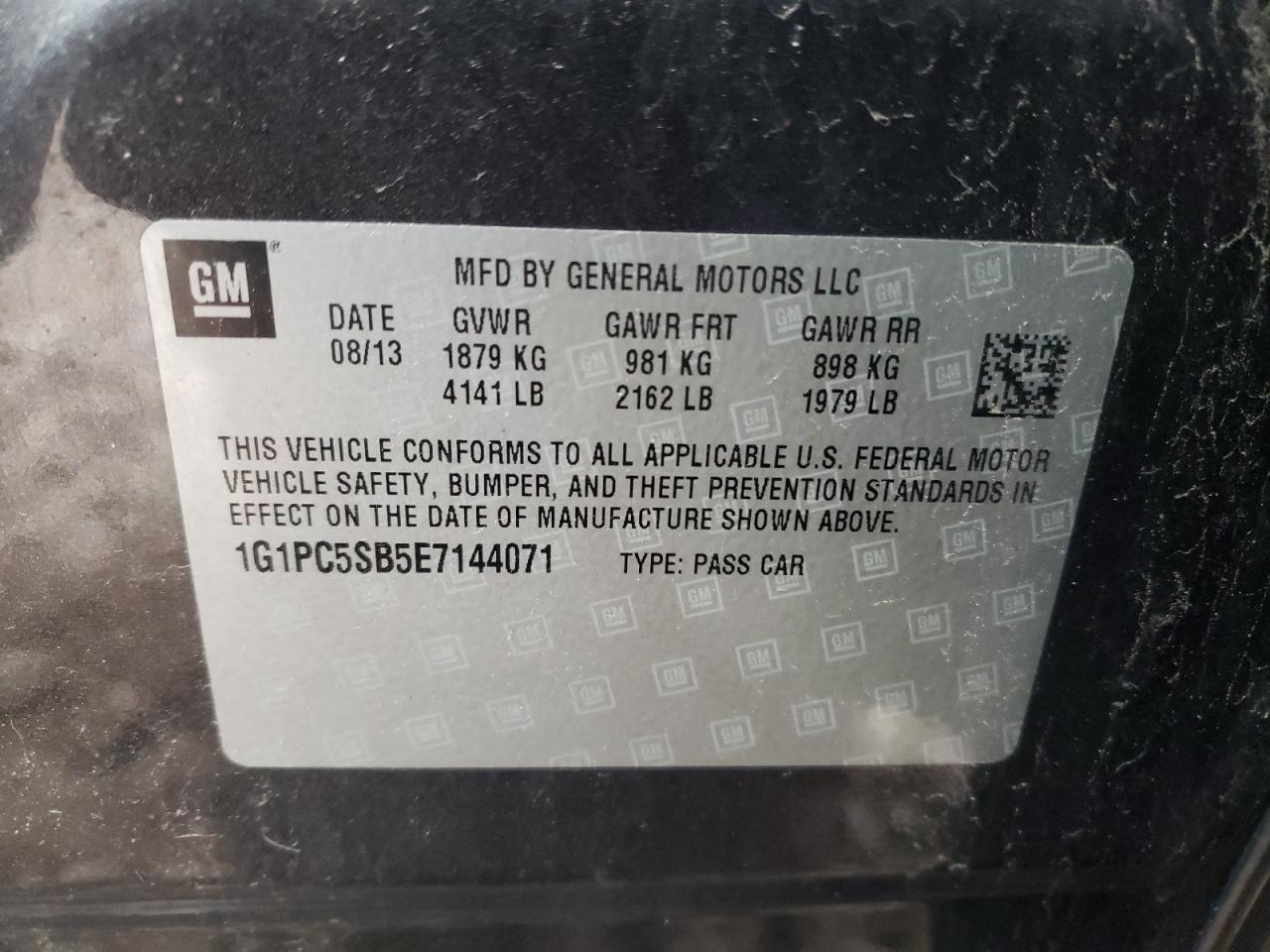 Photo 10 from auction – 2014 CHEVROLET CRUZE LT with VIN 1G1PC5SB5E7144071