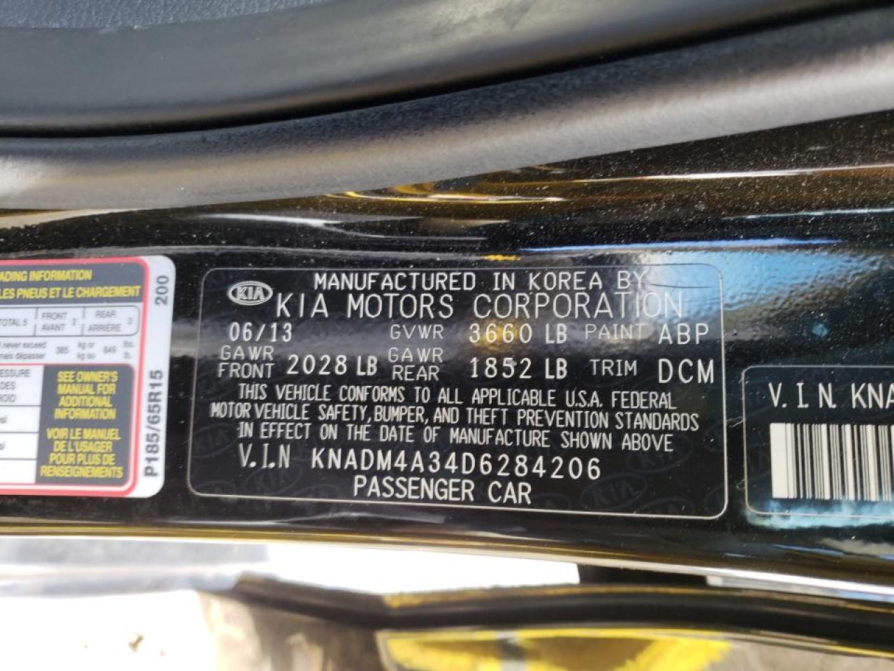 Photo 10 from auction – 2013 KIA RIO LX with VIN KNADM4A34D6284206