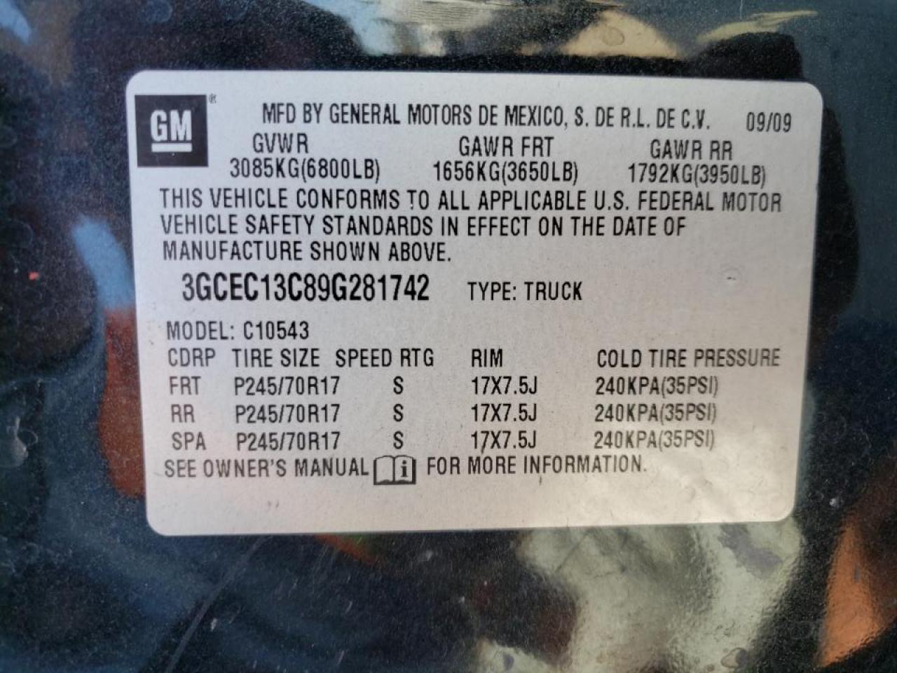 Photo 10 from auction – 2009 CHEVROLET SILVERADO with VIN 3GCEC13C89G281742