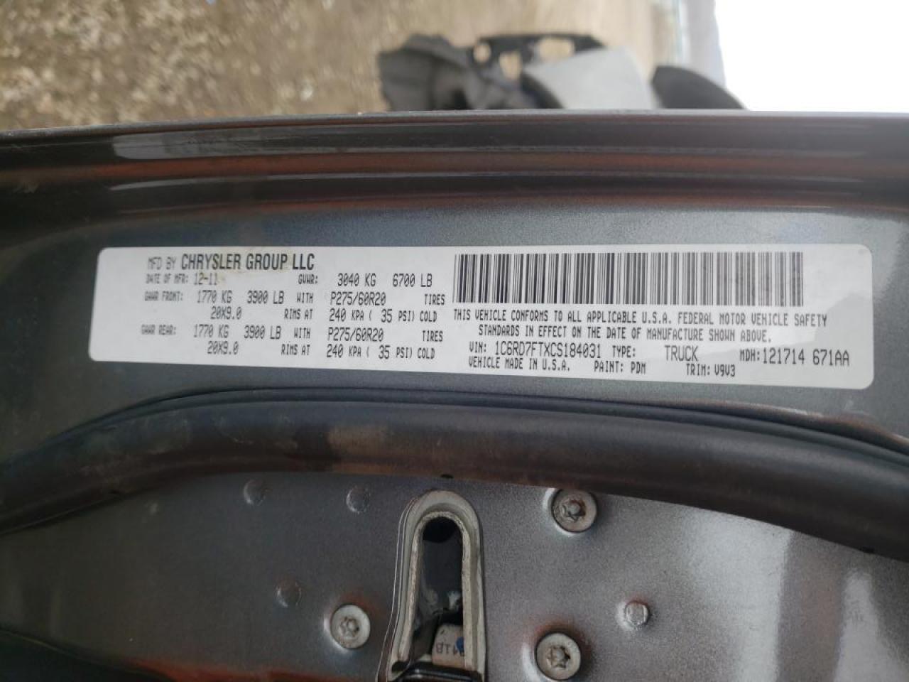 Photo 10 from auction – 2012 DODGE RAM 1500 S with VIN 1C6RD7FTXCS184031