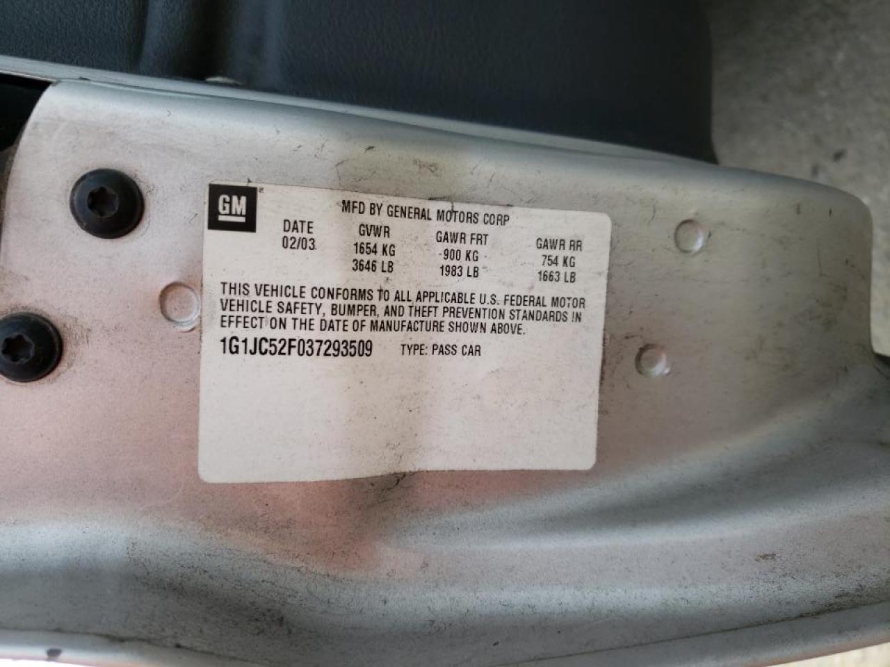 Photo 10 from auction – 2003 CHEVROLET CAVALIER with VIN 1G1JC52F037293509