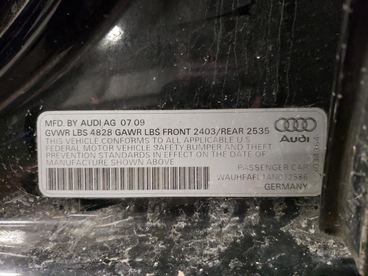 Photo 10 from auction – 2010 AUDI A4 PREMIUM with VIN WAUHFAFL1AN012586