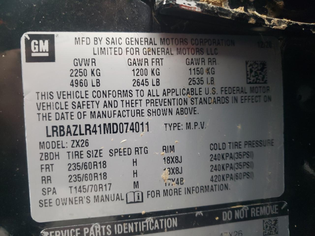 Photo 10 from auction – 2021 BUICK ENVISION P with VIN LRBAZLR41MD074011