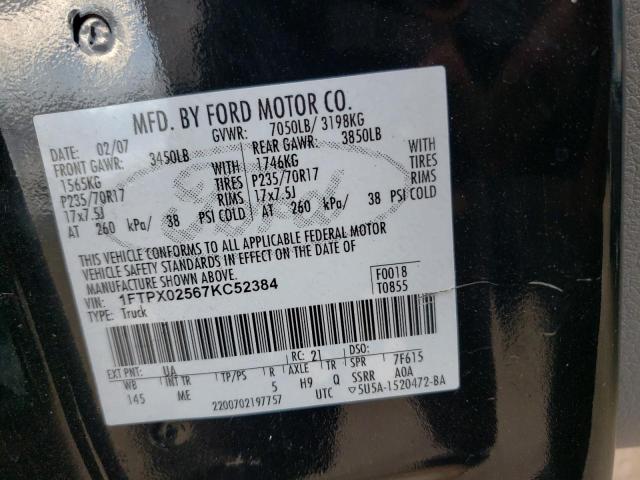 Photo 10 from auction – 2007 FORD F150 with VIN 1FTPX02567KC52384