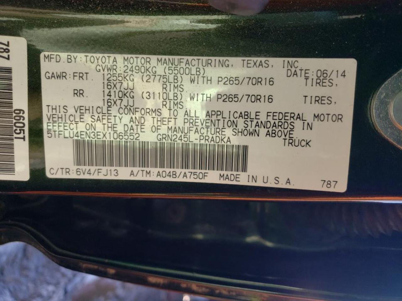Photo 10 from auction – 2014 TOYOTA TACOMA DOU with VIN 5TFLU4EN3EX106552