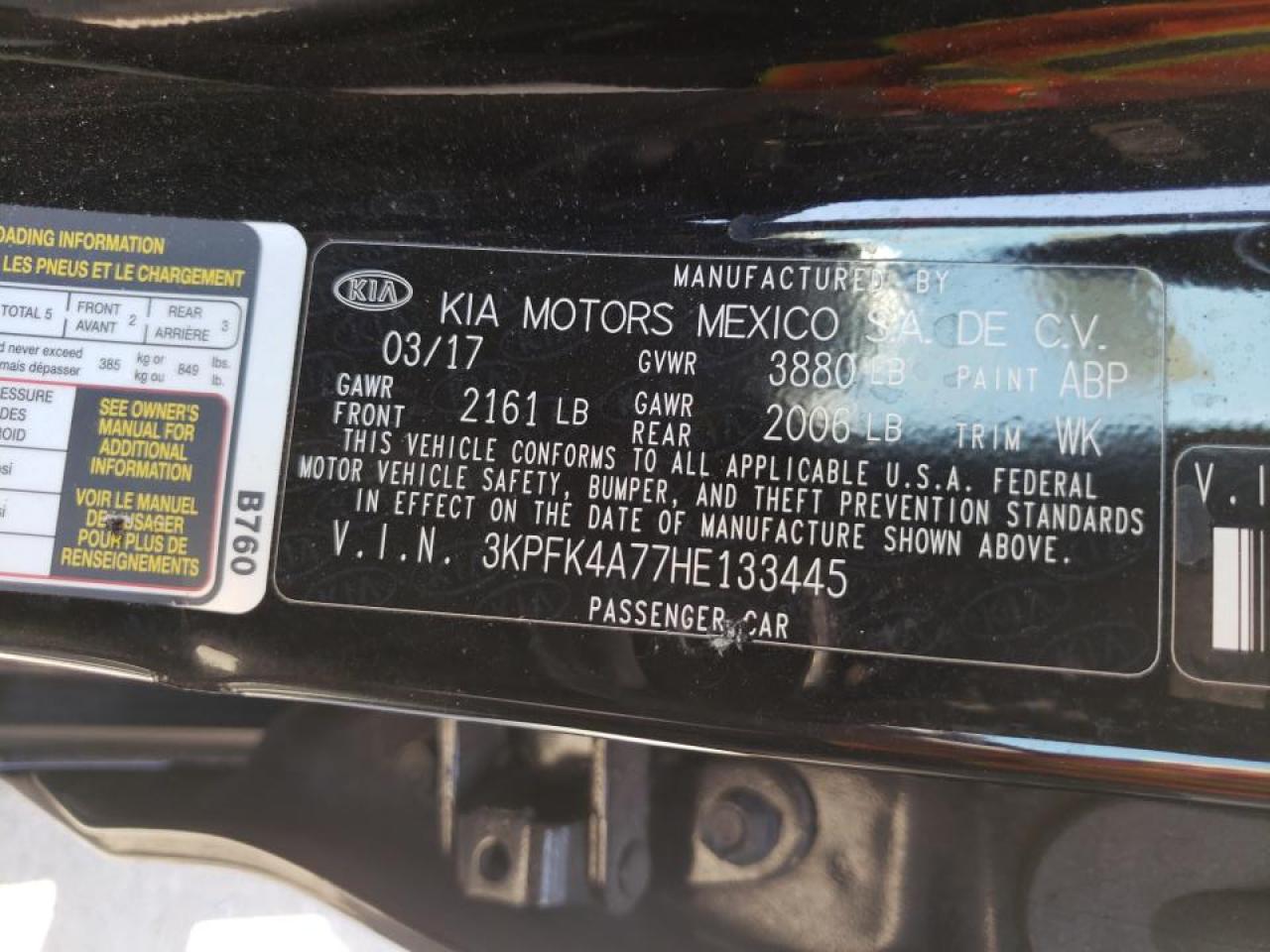 Photo 10 from auction – 2017 KIA FORTE LX with VIN 3KPFK4A77HE133445
